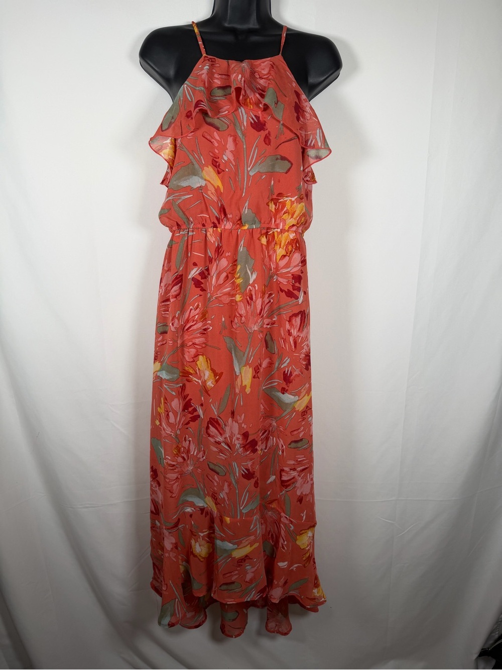 As U Wish Coral Floral Halter Maxi Dress
